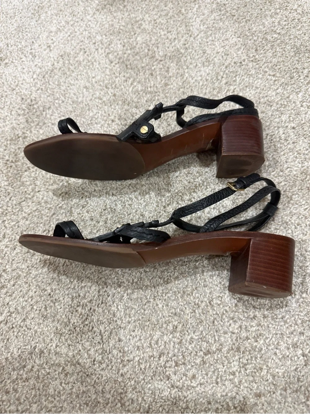 Tory Burch chandler Black Logo Leather T-Strap Sandals